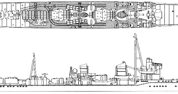 Корабль IJN Shiratsuyu [Destroyer] (1943) - чертежи, габариты, рисунки